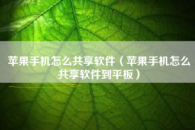 苹果手机怎么共享软件（苹果手机怎么共享软件到平板）